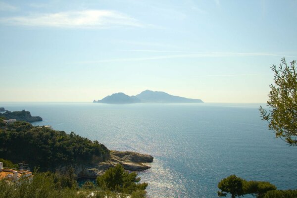 A lonely island in the sea in clear weather