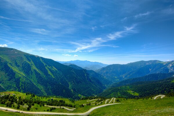 Paysage avec un ciel bleu radieux et une herbe verte riche