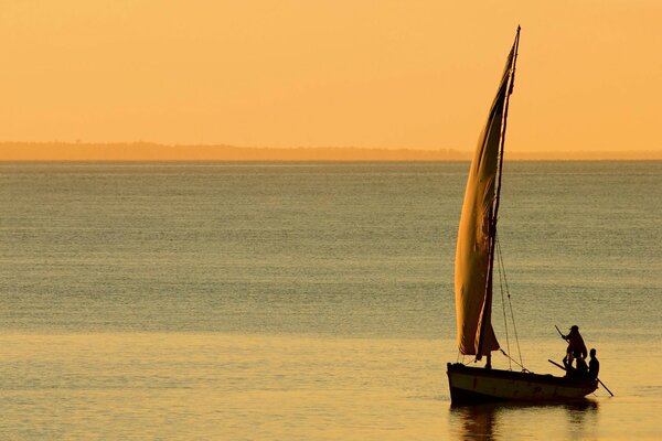 Ocean landscape. People in the boat