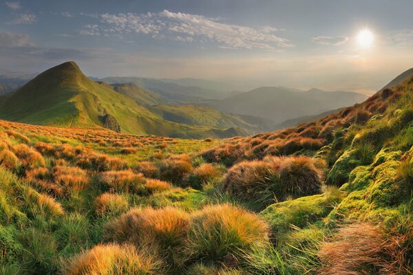 Bright autumn sun in the mountains