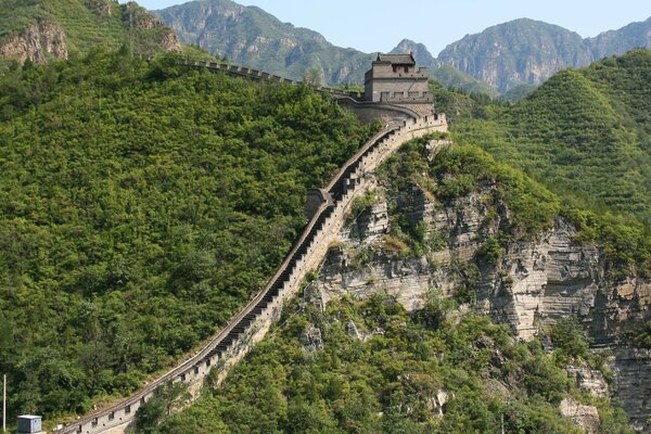 Chinese wall surrounded by trees and greenery