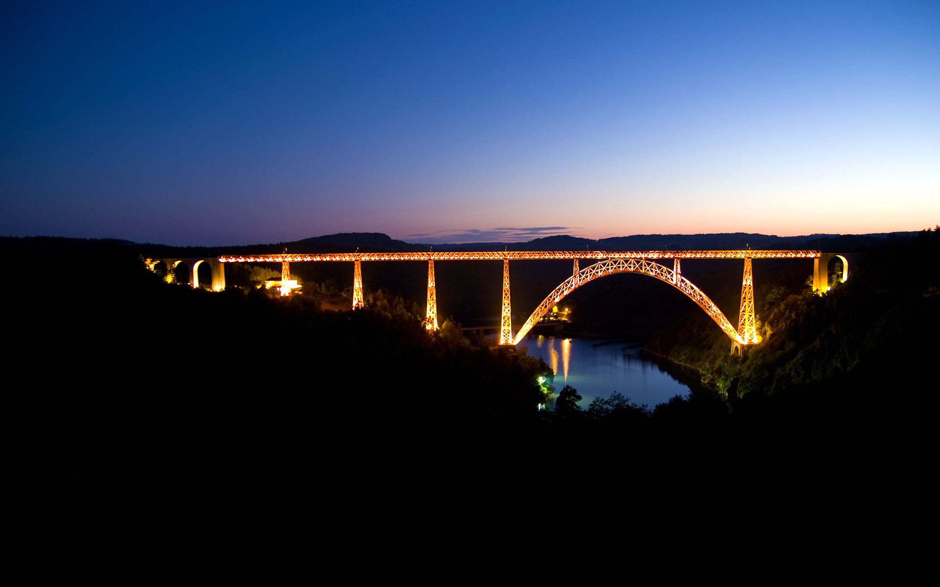 paisaje puente noche cielo luces agua río carretera puentes ver naturaleza paredes ríos