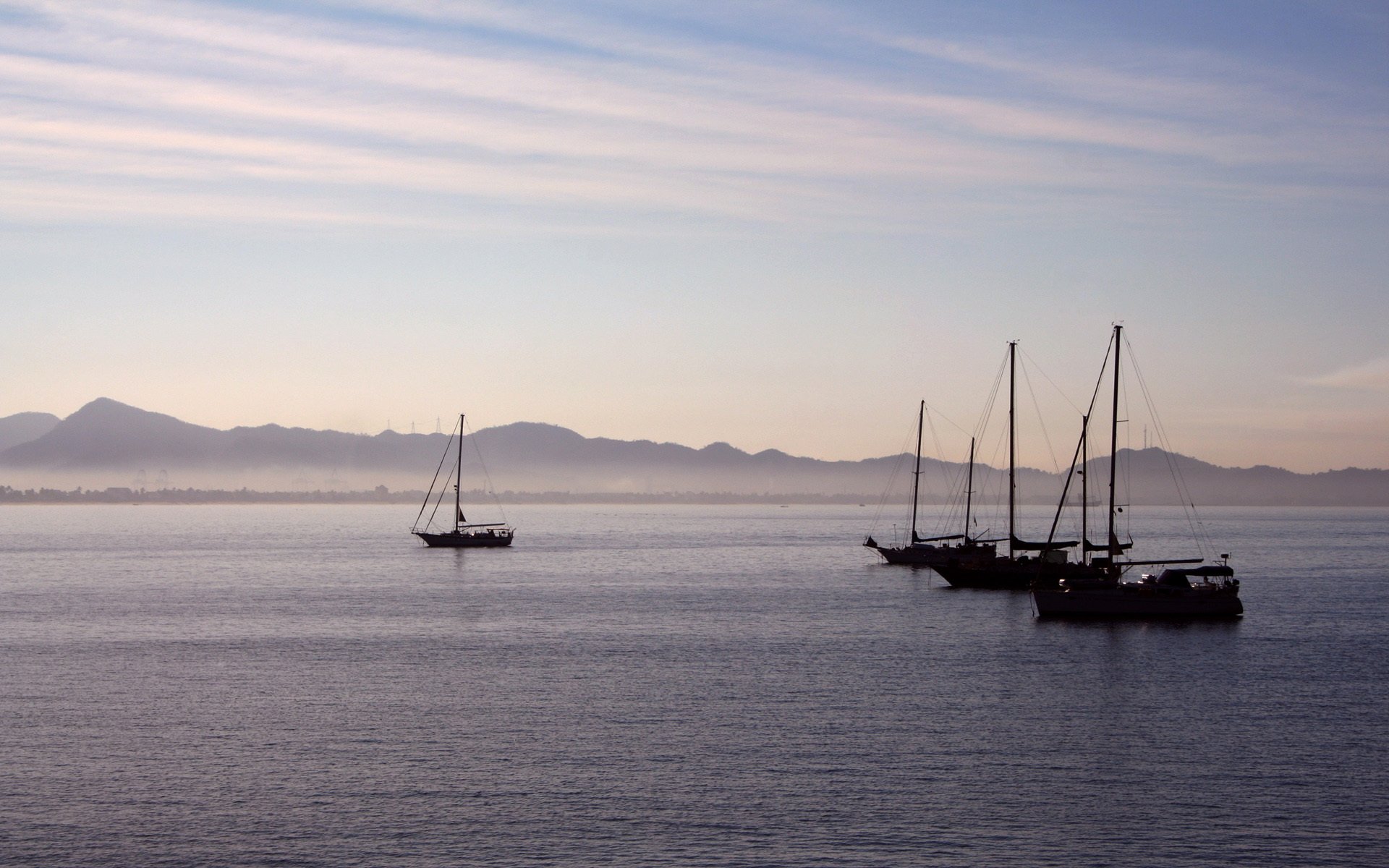 yacht boat sea sky morning landscape silence surface of of mind