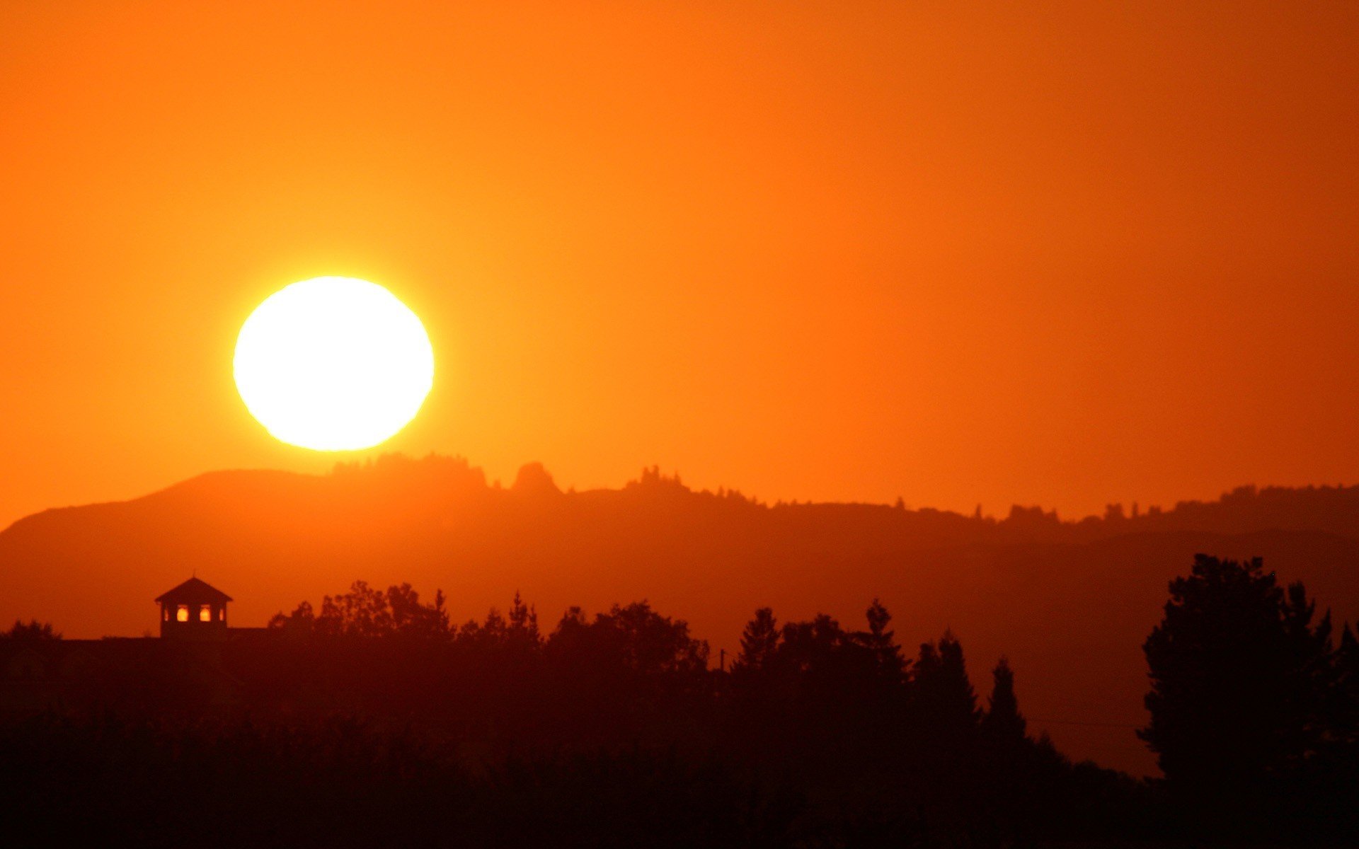 unset sun sky night house tree forest