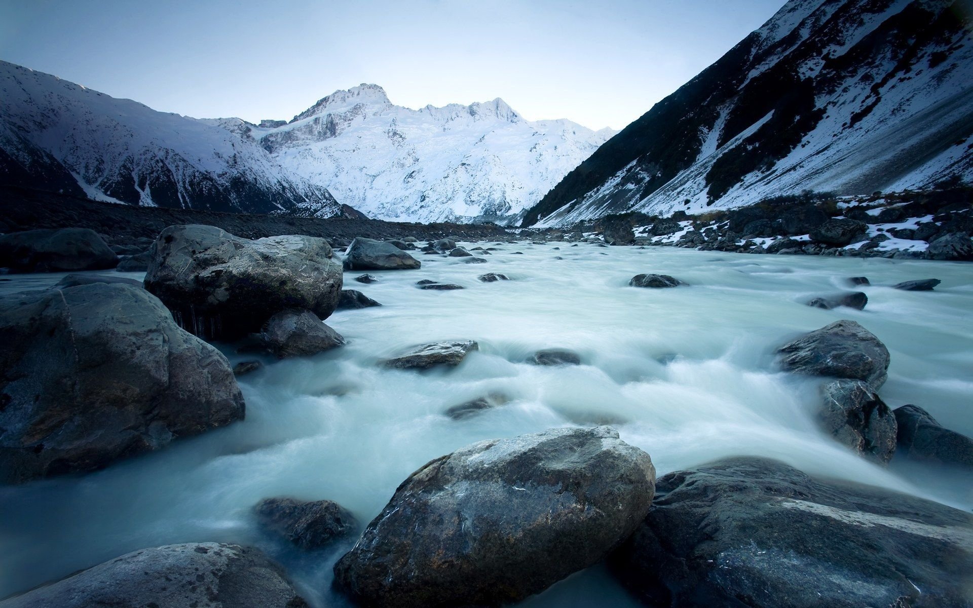 landscape winter river mountain