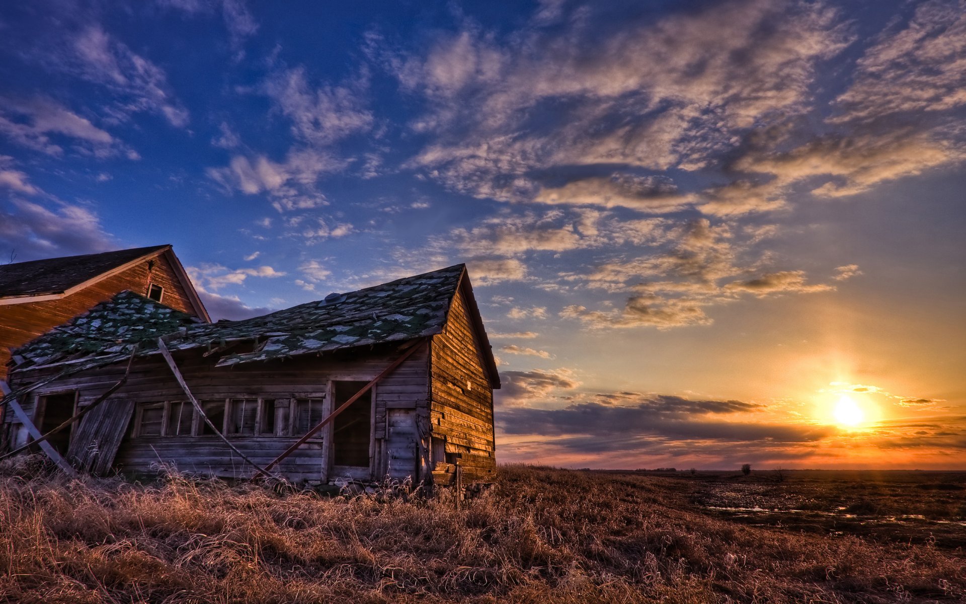 view landscape house the field sky sun