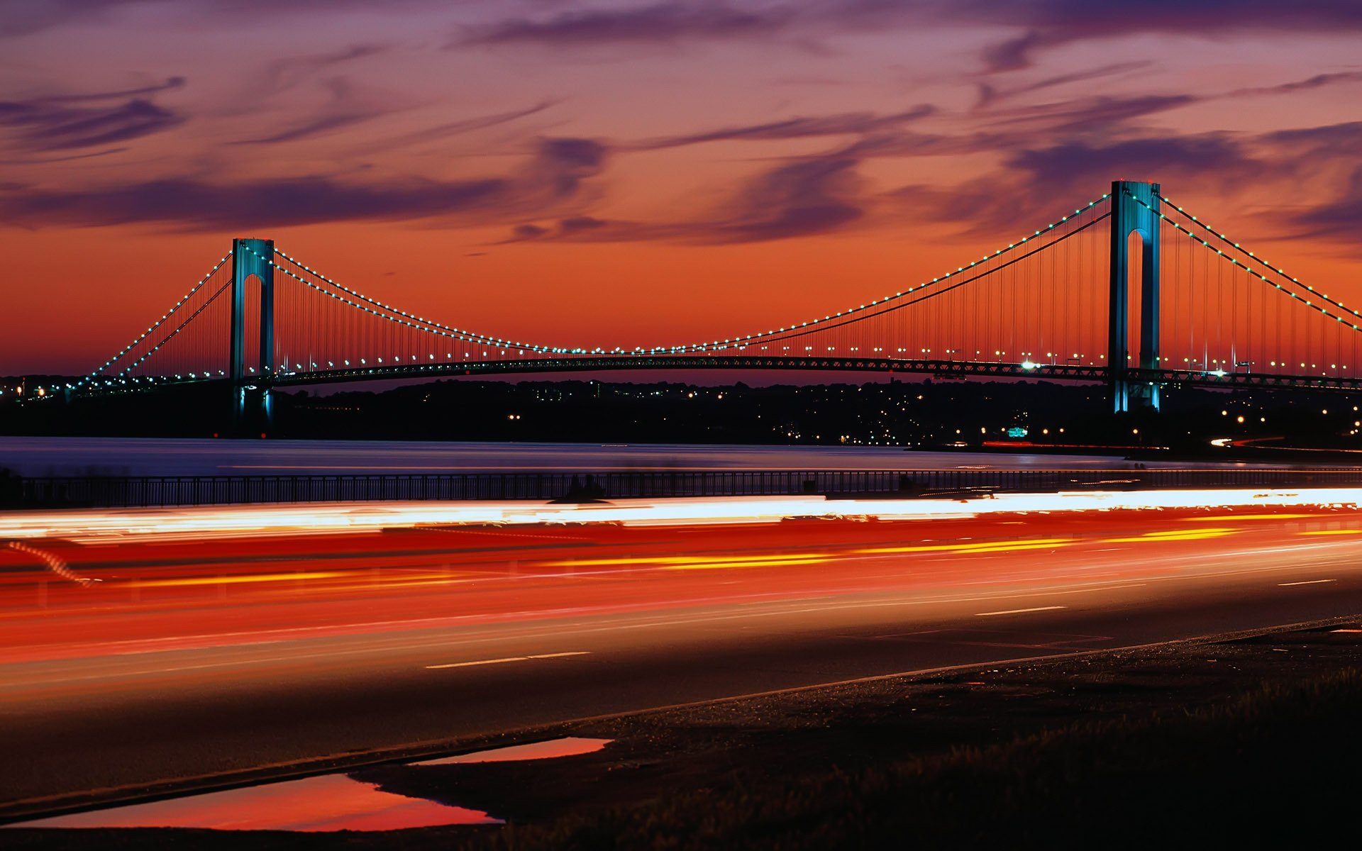 paisaje puente carretera luz noche