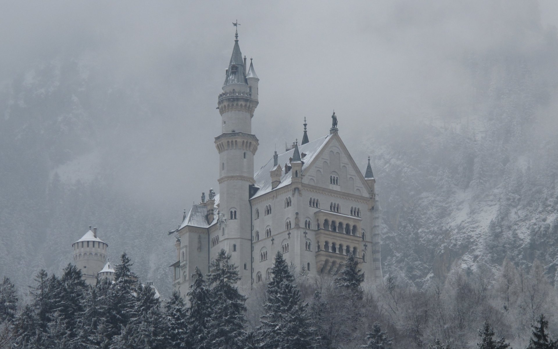 castle winter snow mountain