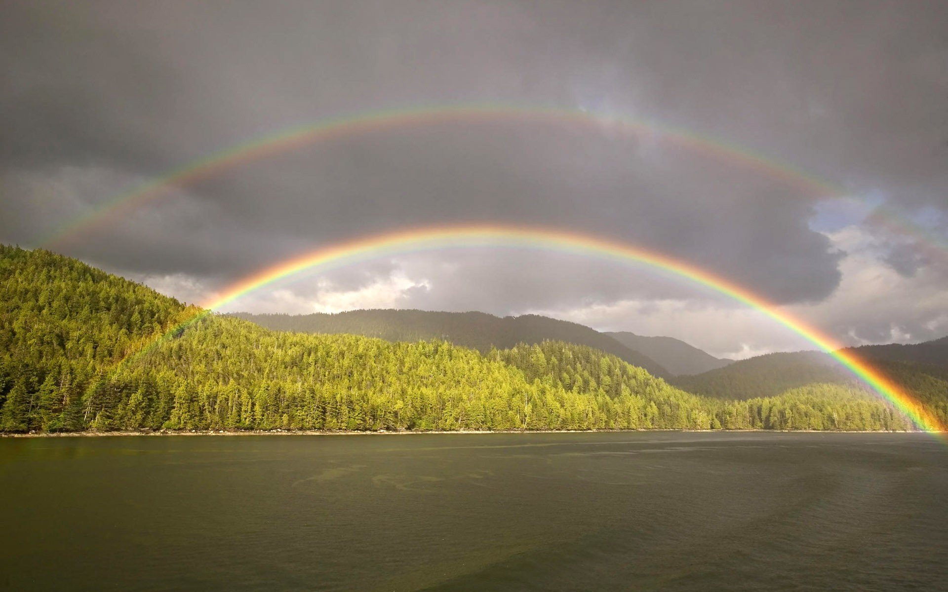 reservoir forest rainbow cloud