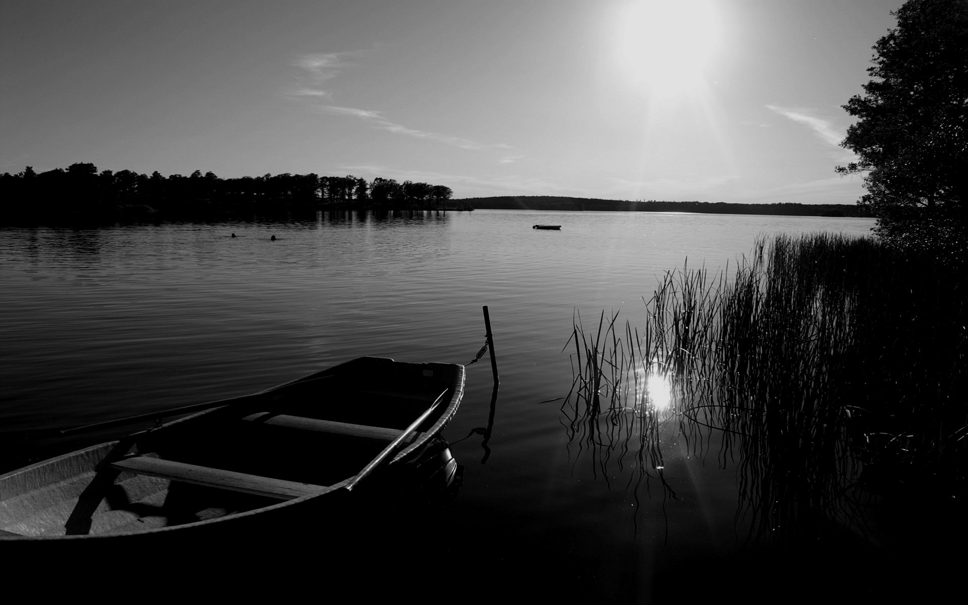 black and white boat lake