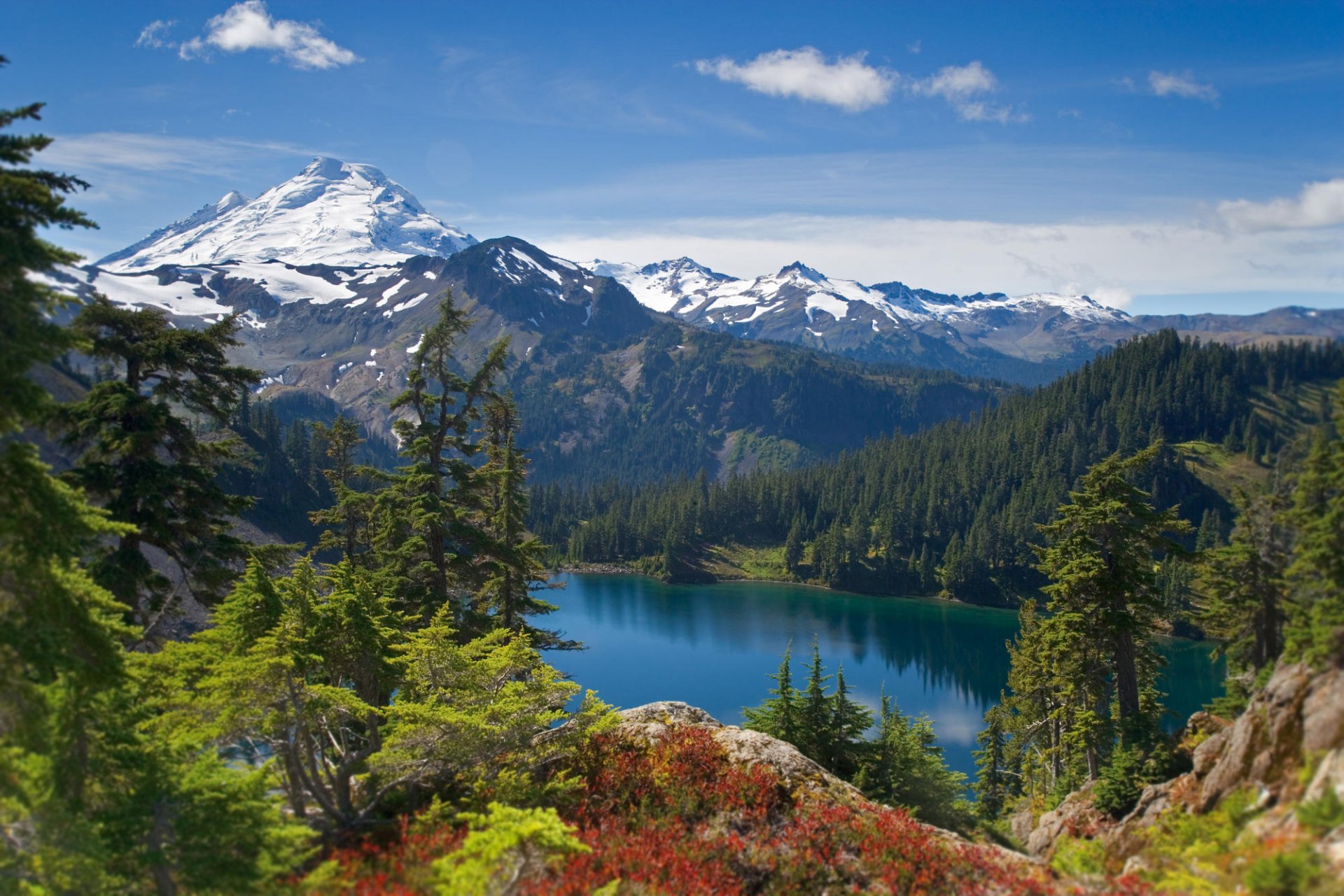 mountain lake tree spruce sky views landscape nature beauty