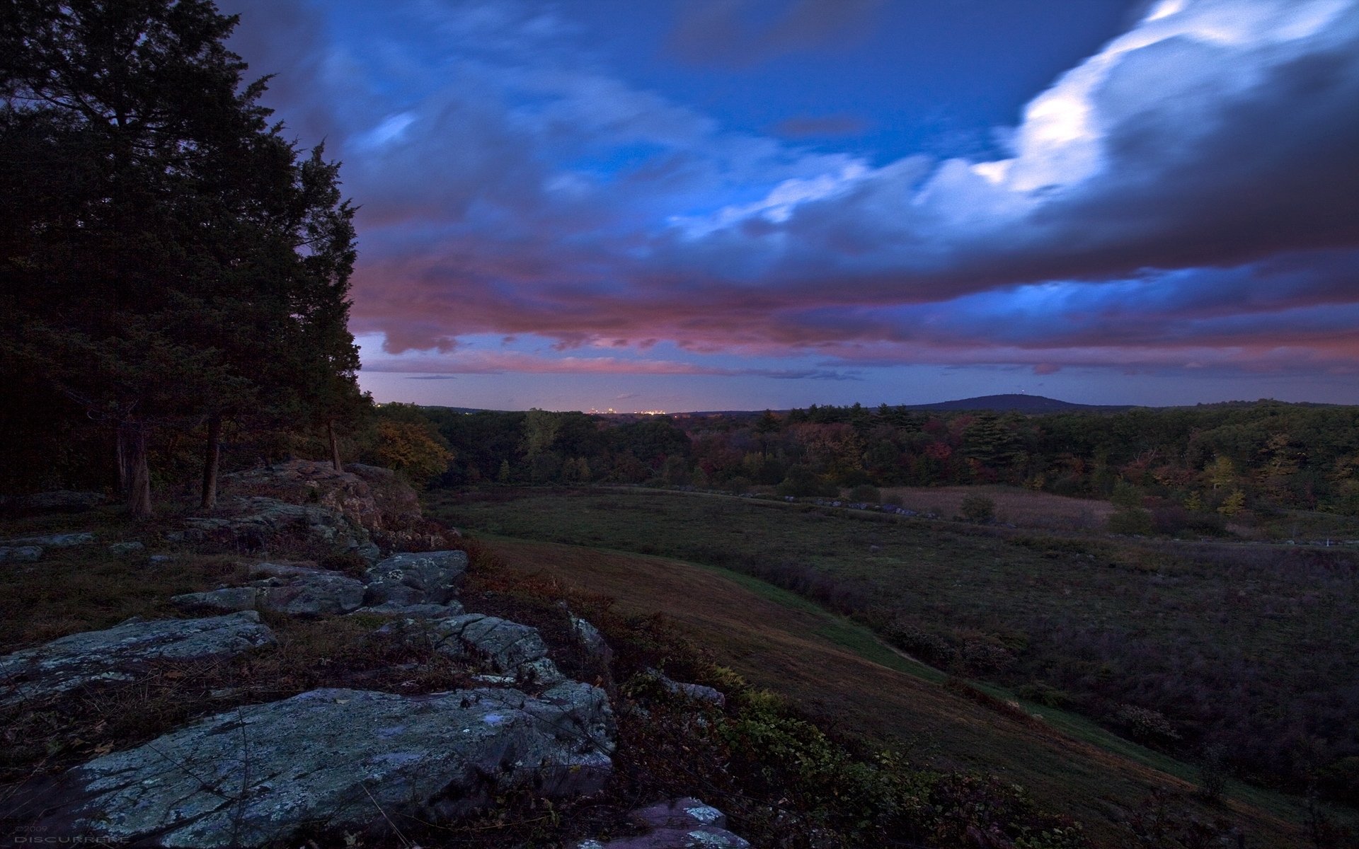 forest slope hills evening sky