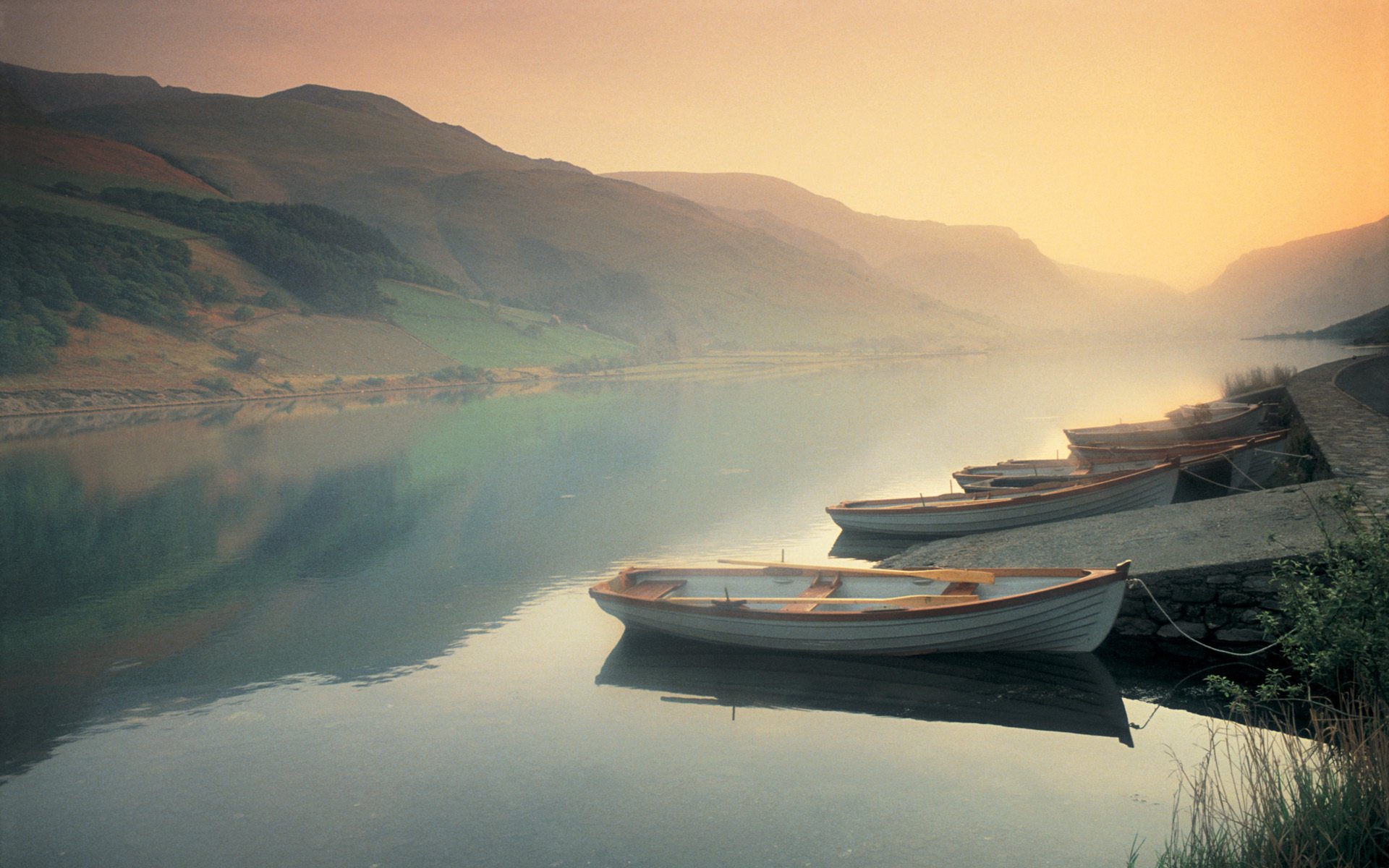 river boat fog mountain