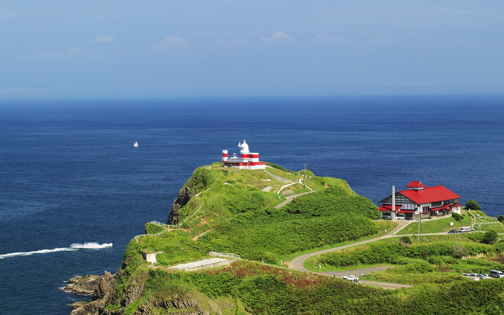 japan hokkaido sea the distance green hill house