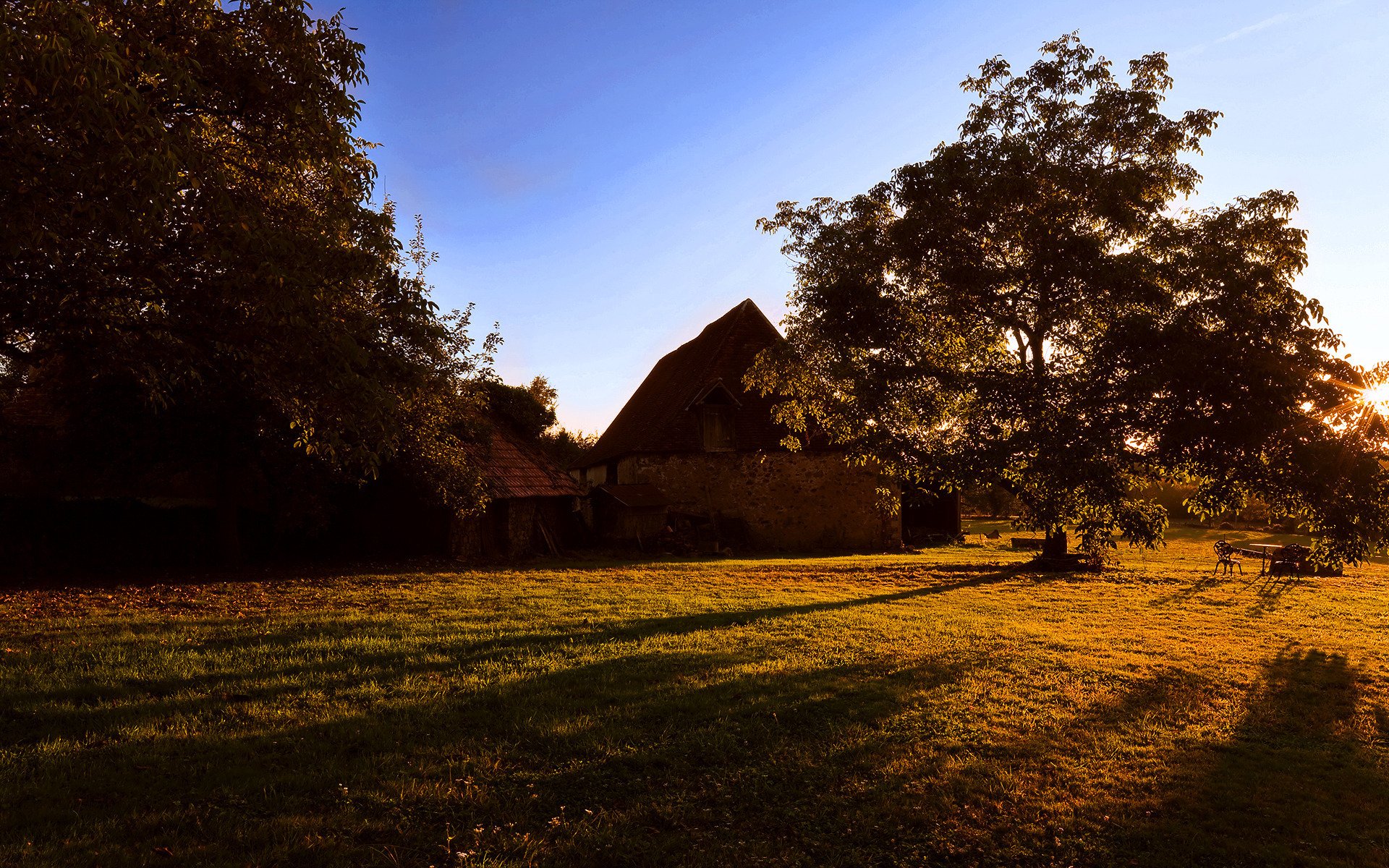 nature landscape house tree grass leaves autumn day