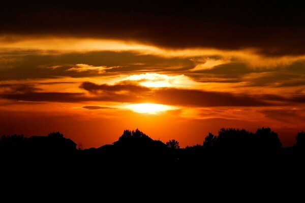 A mesmerizing sunset. Silhouettes in the sky