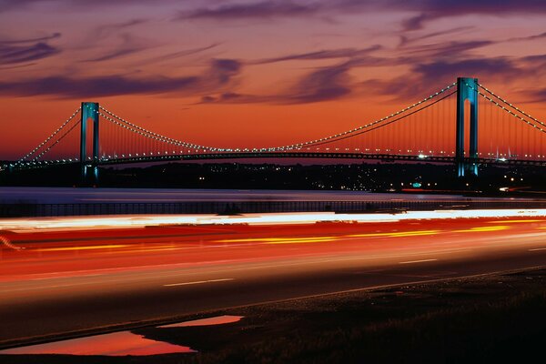 The night bridge is very beautifully illuminated