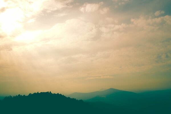 Nature, mountains in fog, sunrise