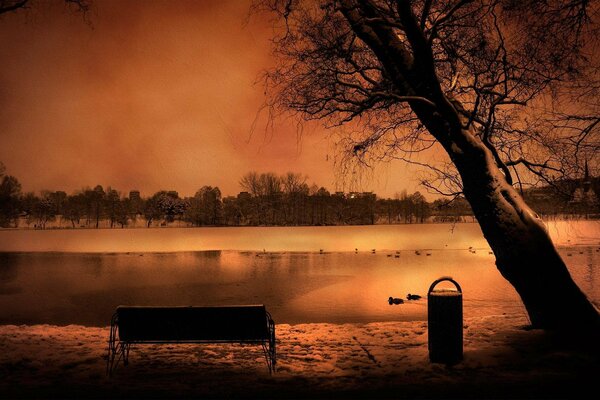 Ponury wieczór nad rzeką