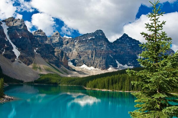 Lago azul en las montañas