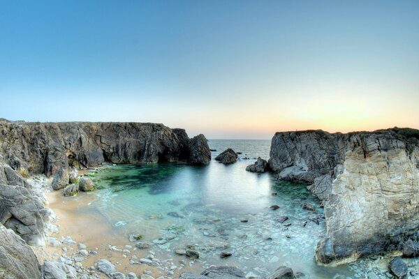 The beach and rocks of the Quiberon peninsula in France