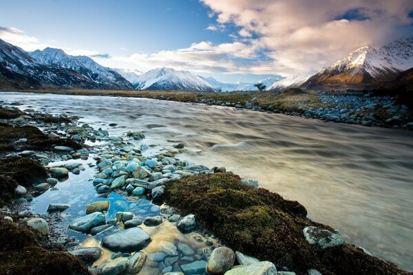 Blue river on the background of mountains