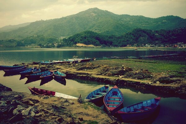 Boat pier on a mountain lake