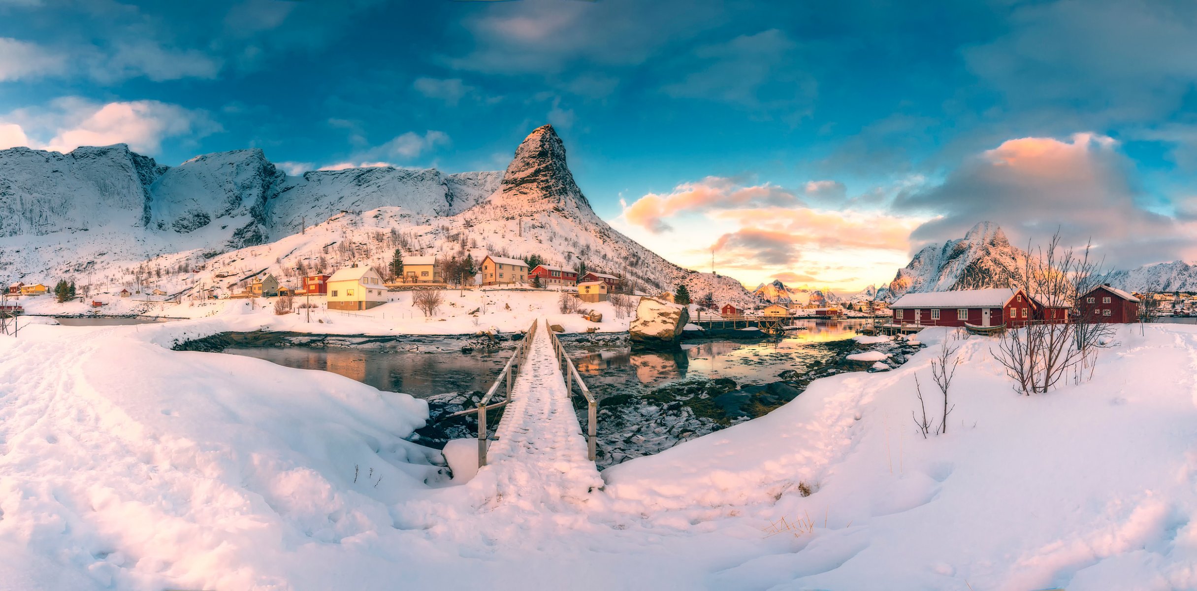 nieve casa invierno río