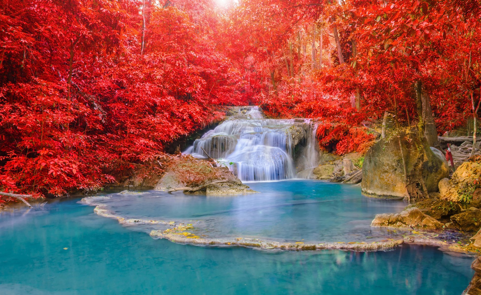 natur herbst wald fluss wasserfall kaskaden schön wasser licht