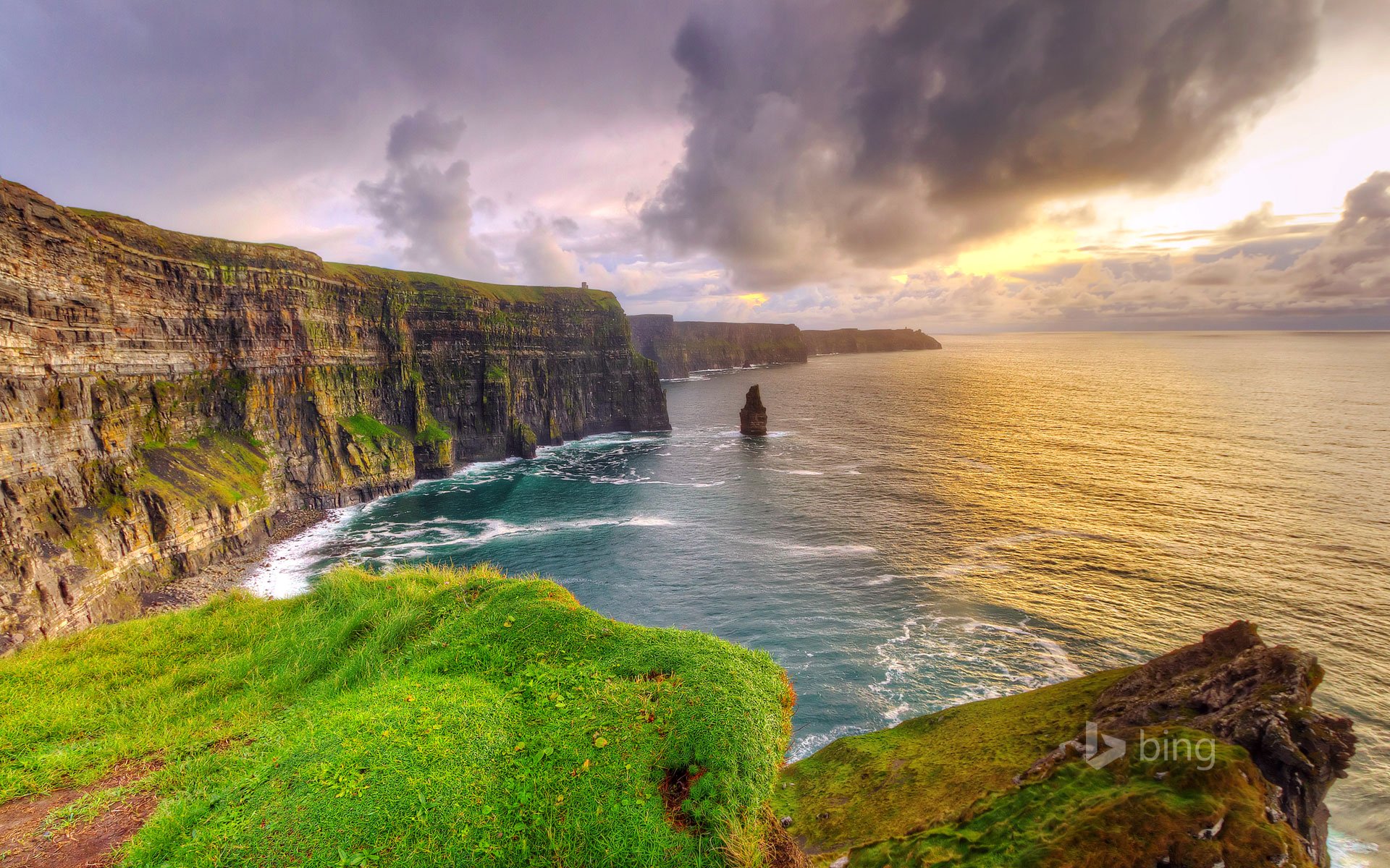 irlandia hrabstwo clare moher zachód słońca klify morze