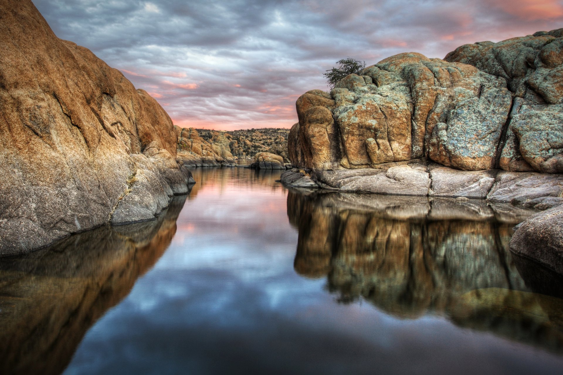 arizona prescott watson lake usa jezioro woda odbicie skały chmury natura