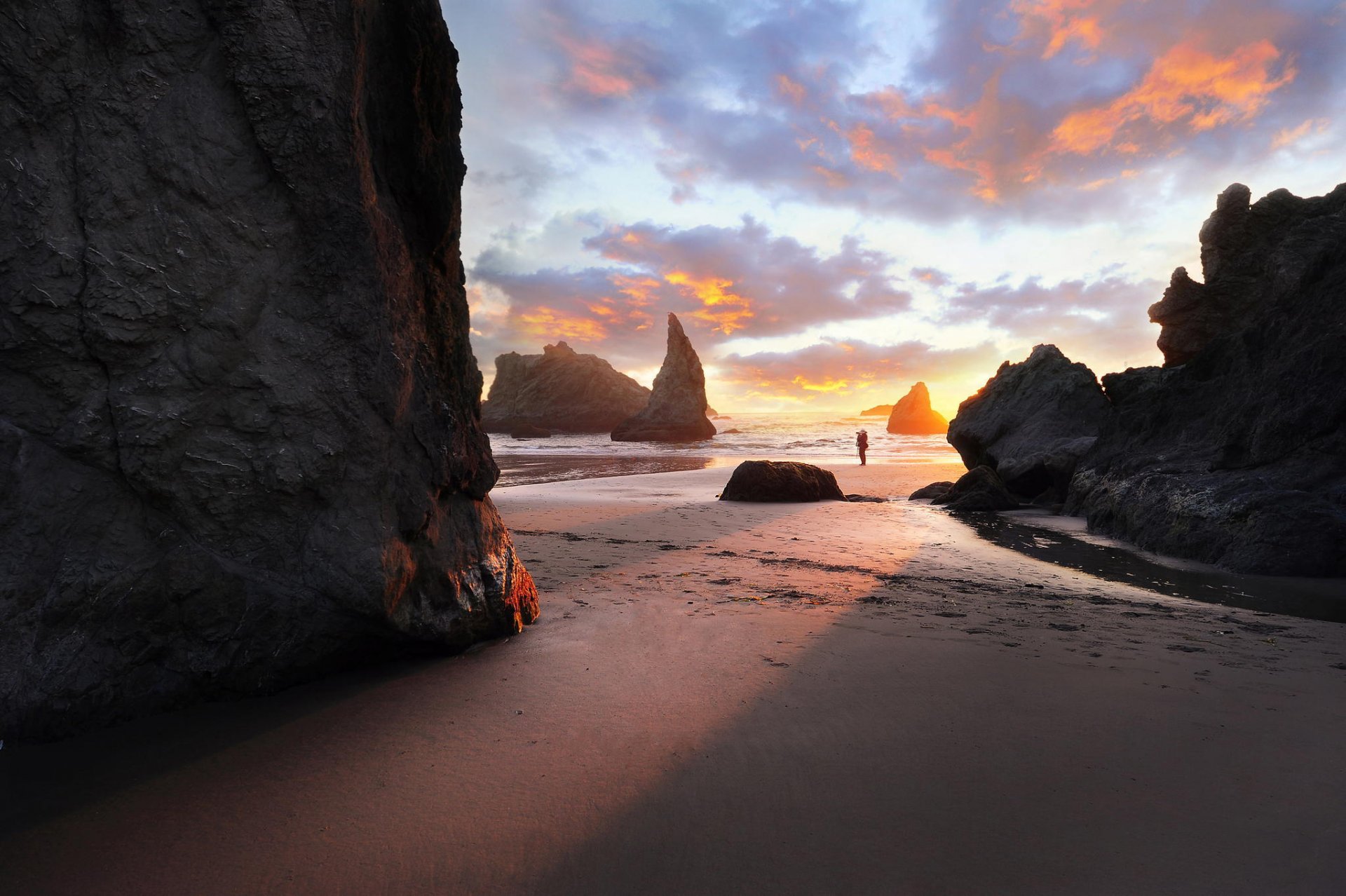beach morning sand rock ocean