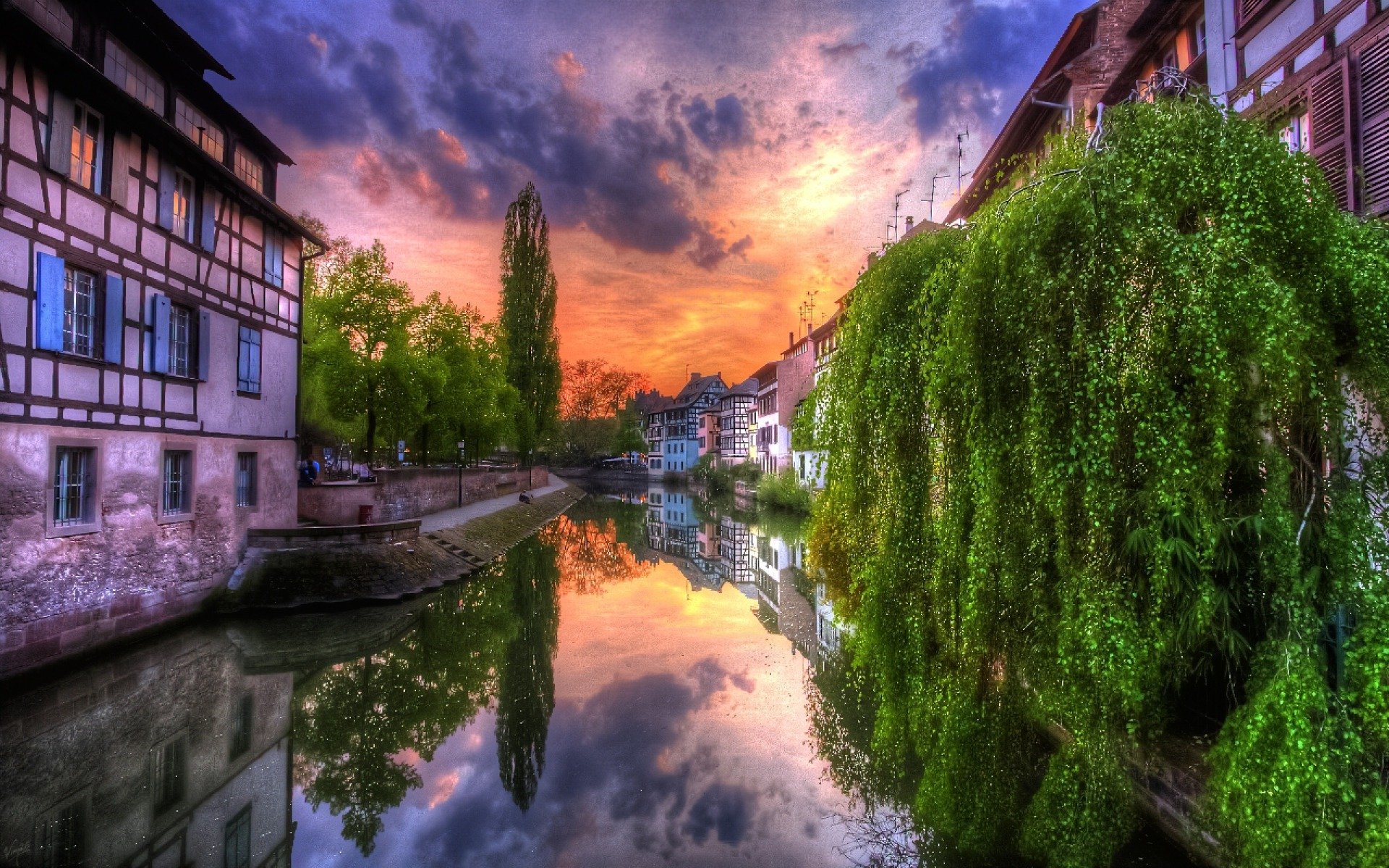 natur landschaft himmel wolken sonnenuntergang.trees stadt fluss