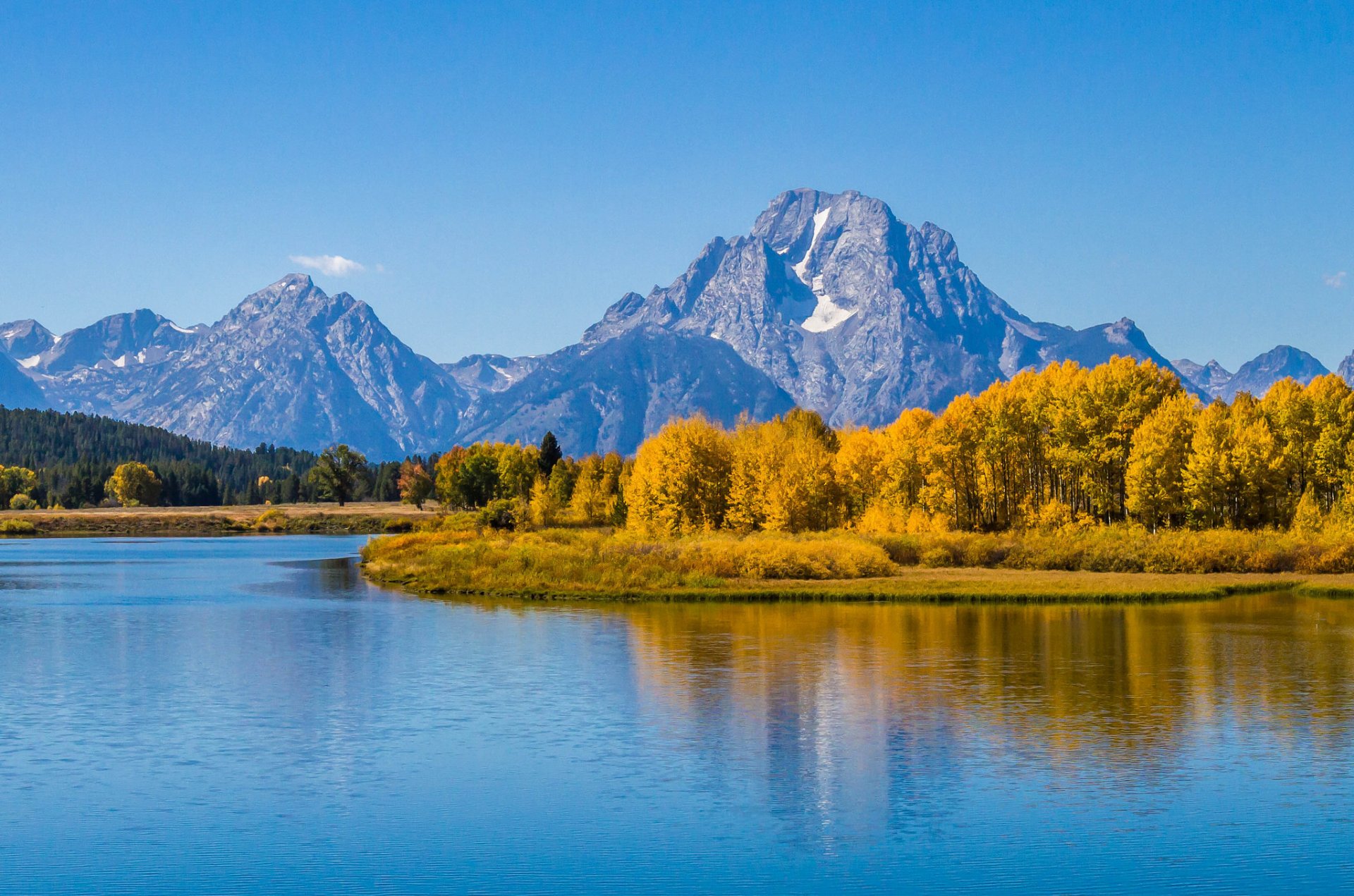 parc national du grand teton wyoming usa forêt arbres montagnes lac rivière ciel automne