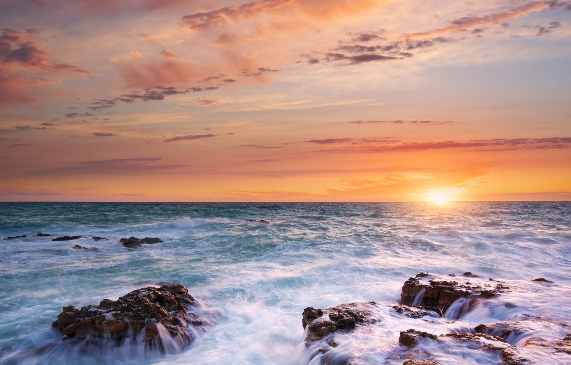 meer sonnenuntergang sonne wolken steine