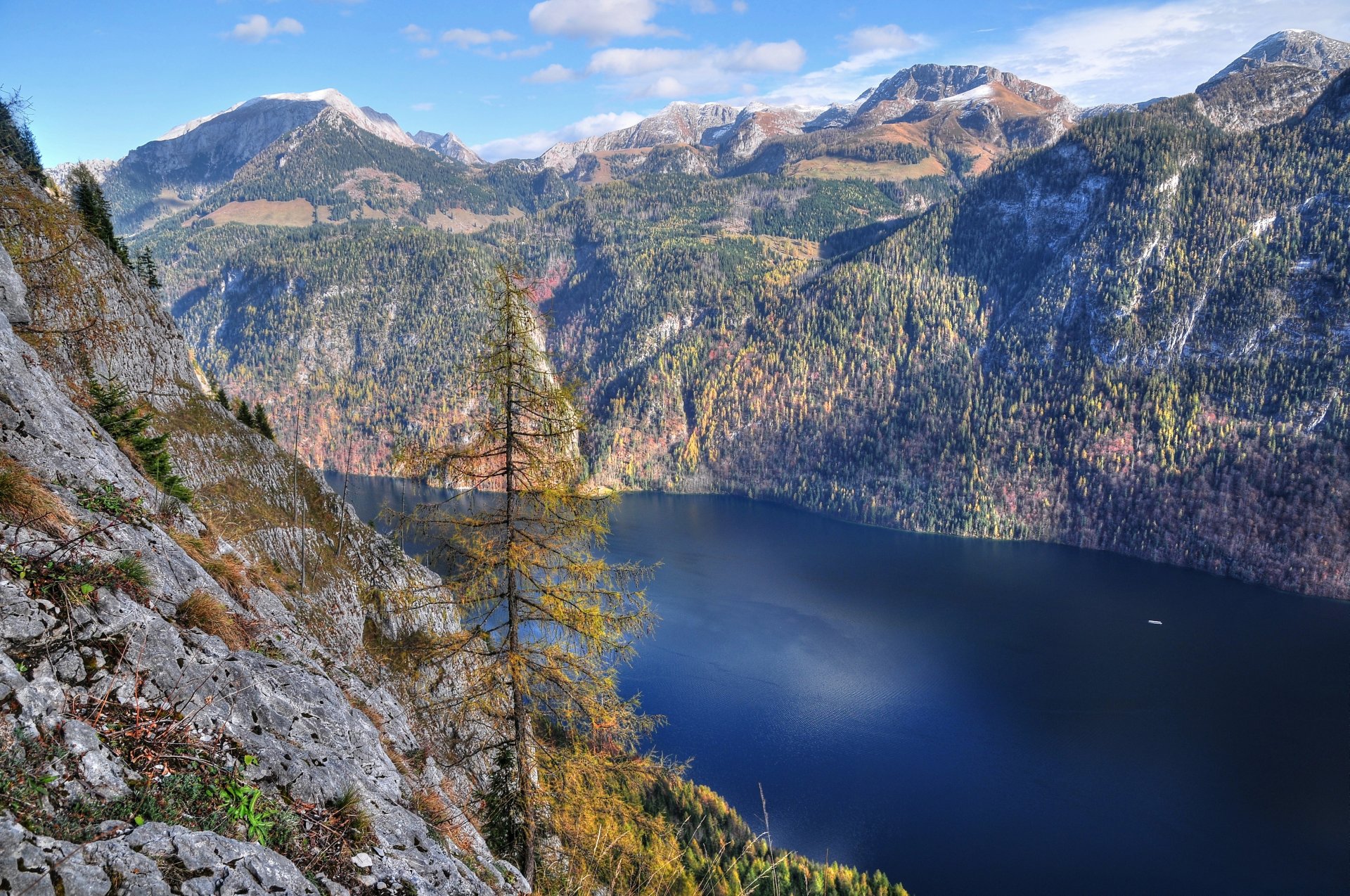 mountain lake tree slope landscape fjord