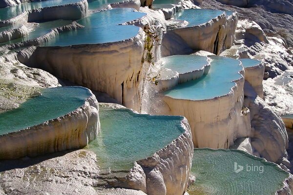 Geothermal springs in Turkey in sunny weather