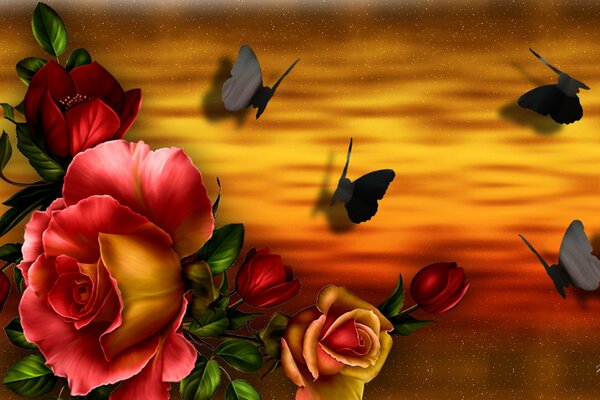 Bouquet di rose e farfalle Yi