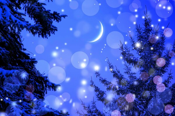 Nieve en invierno. Noche. Mes
