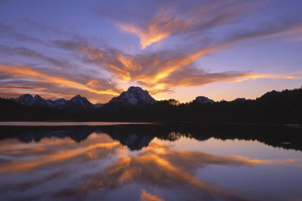 Ciel au coucher du soleil se reflétant dans la surface du lac