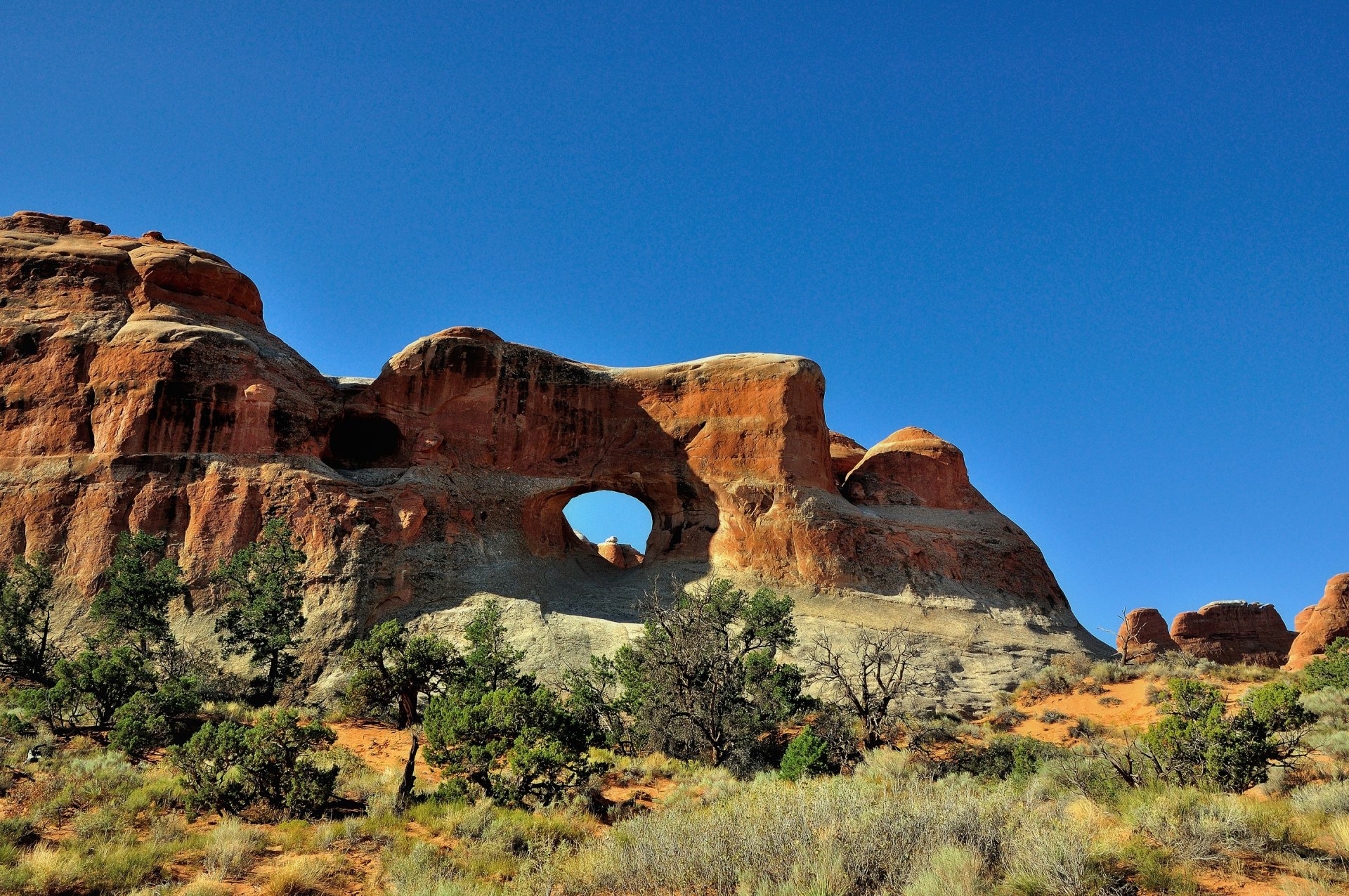 arcos parque nacional estados unidos rocas arco cielo árboles arbustos