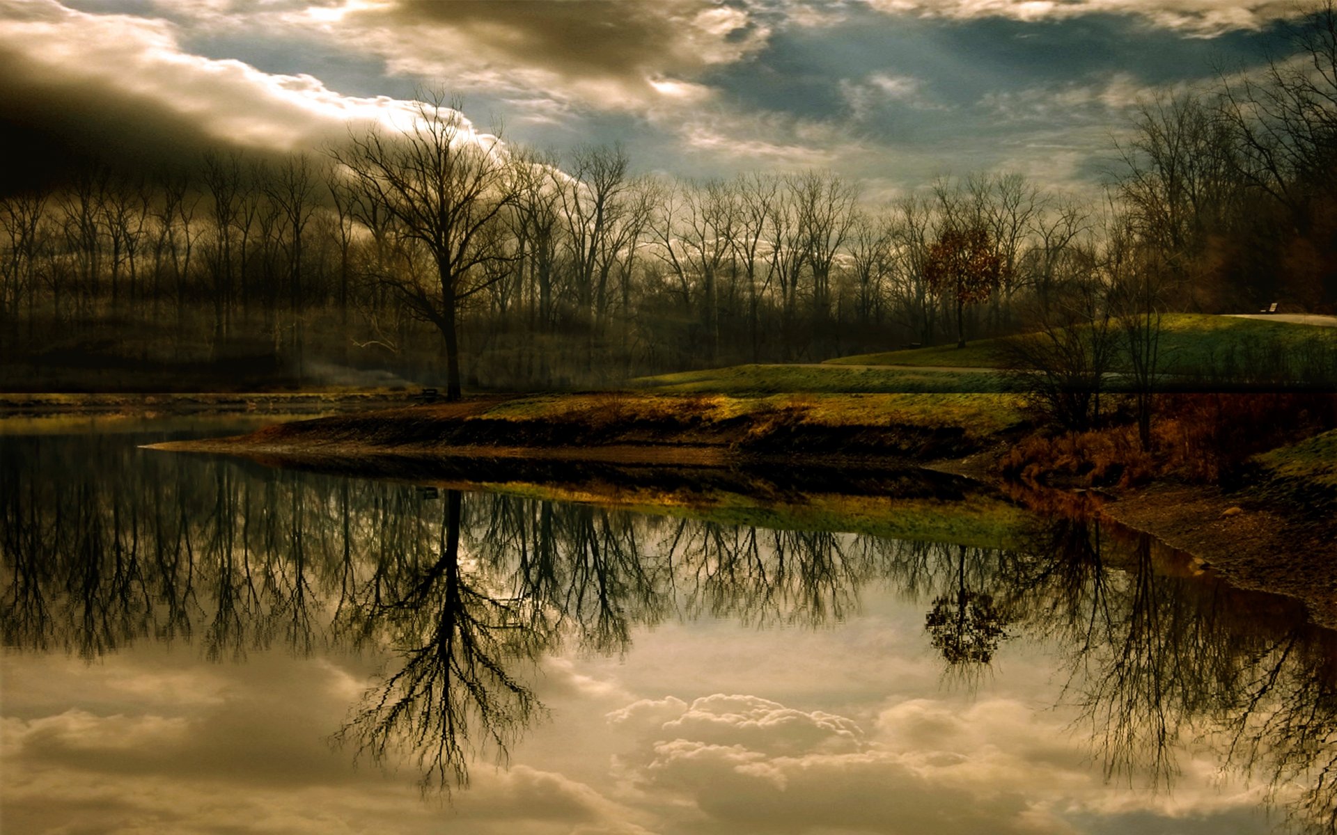 parc lac réflexion automne