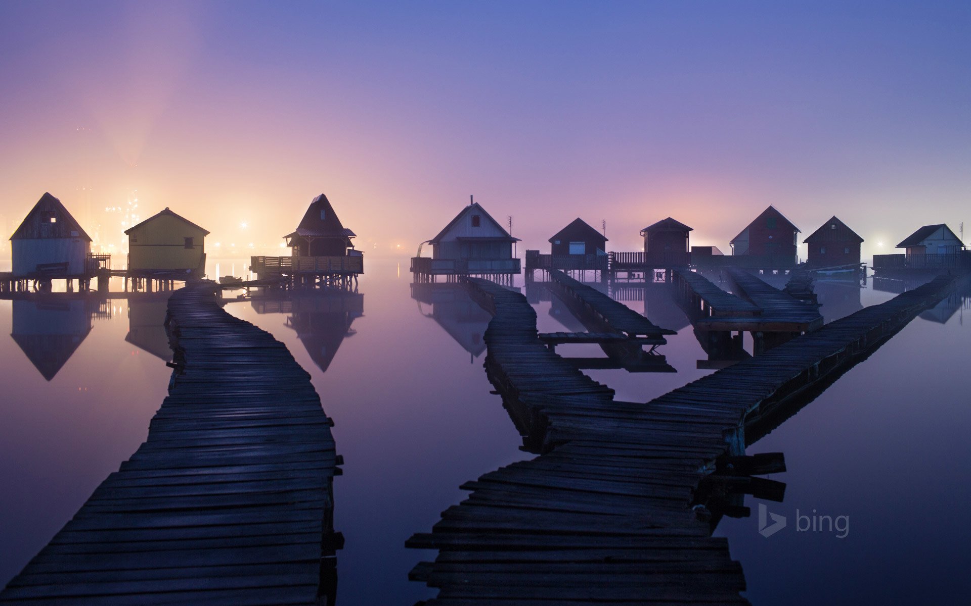 morgen dämmerung himmel meer abend sonnenuntergang häuser bungalows urlaub urlaub wasser brücke gehweg bodenbelag