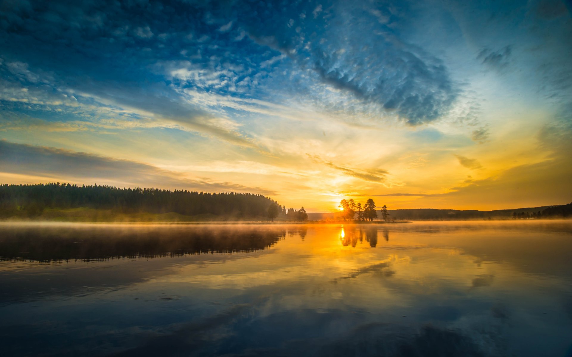 parco nazionale di yellowstone alberi natura fiume tramonto lago