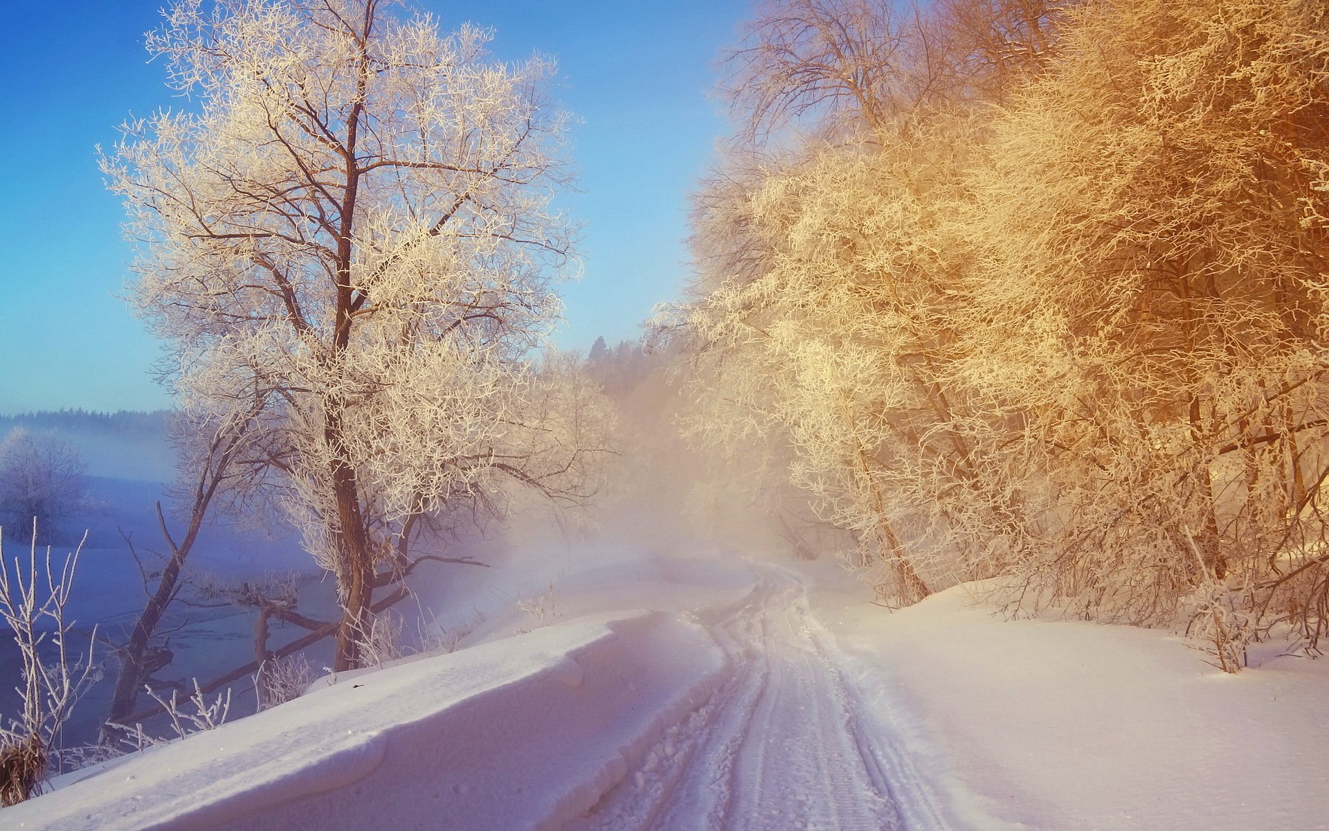 road winter snow landscape