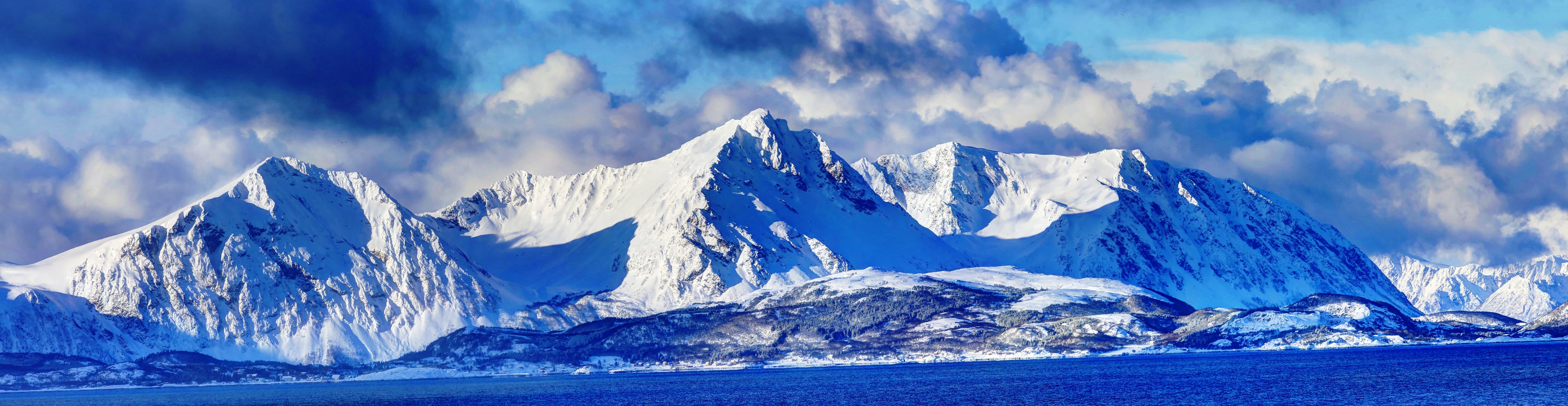 norway sky clouds mountain snow winter gulf panorama