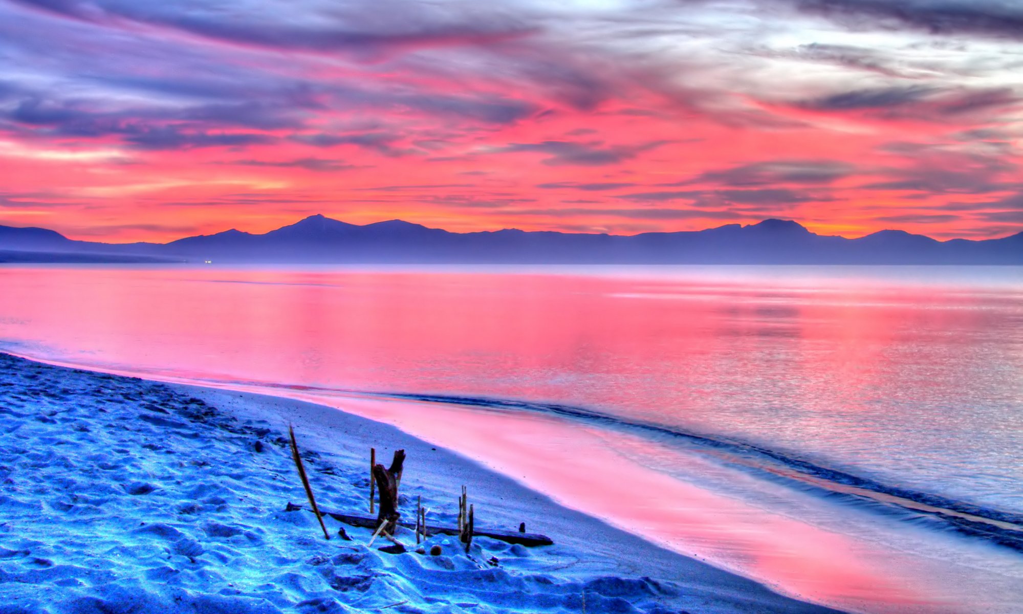 night sunset sea beach mountain nature