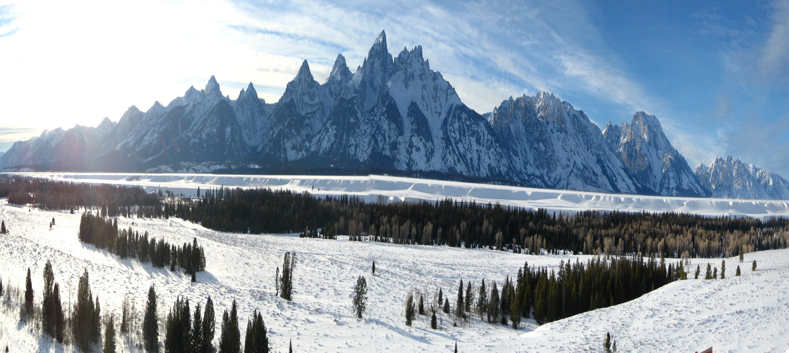 grand teton national park wyoming usa arbres montagnes ciel nuages hiver neige