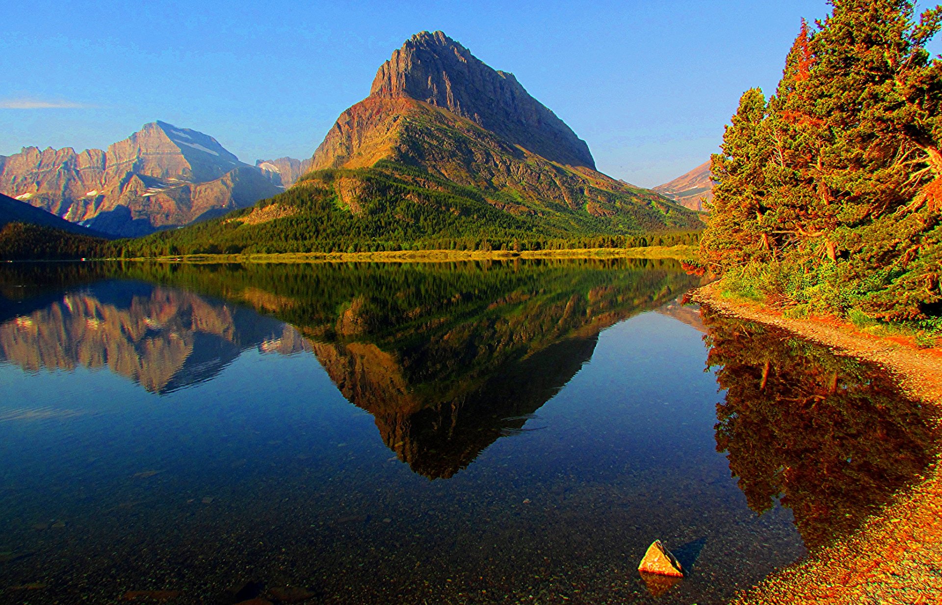 glacier national park montana usa himmel berge see wald herbst