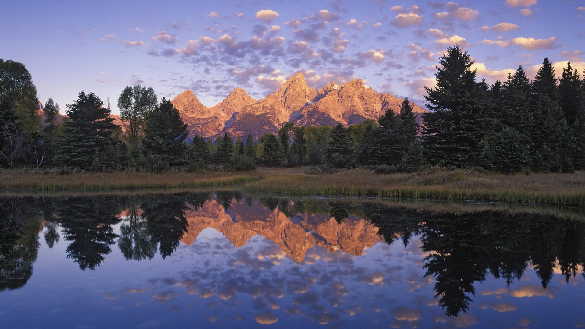 montañas lago árboles